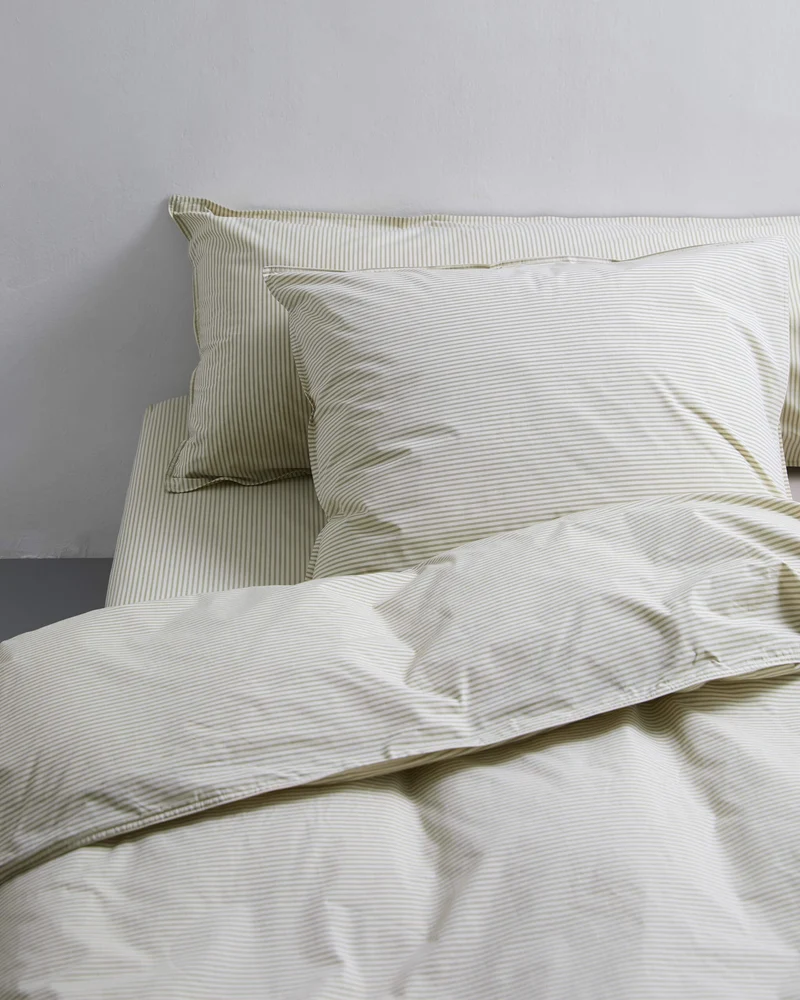 Duvet Cover Cotton Stripe Olive Ecru