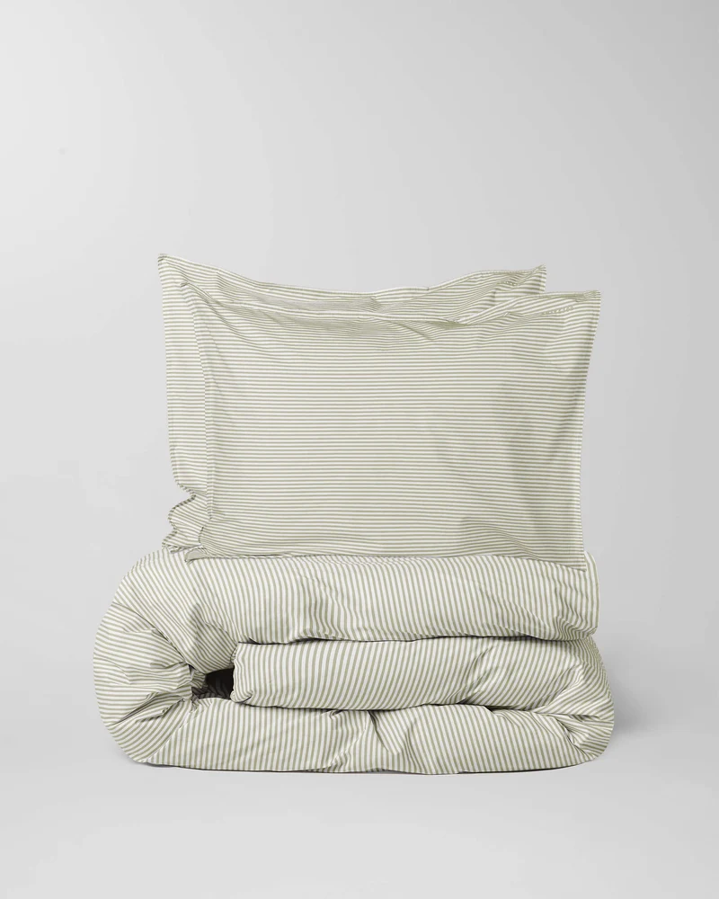Duvet Cover Cotton Stripe Olive Ecru