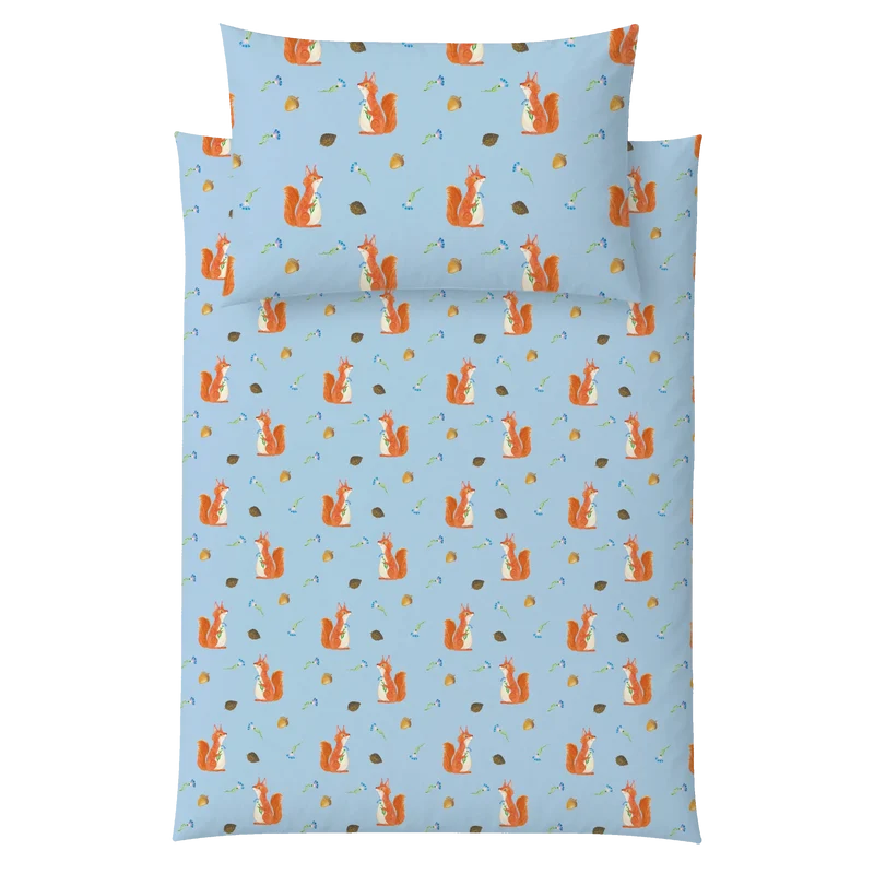 Kinderbettwäsche Eichhörnchen Blume Muster