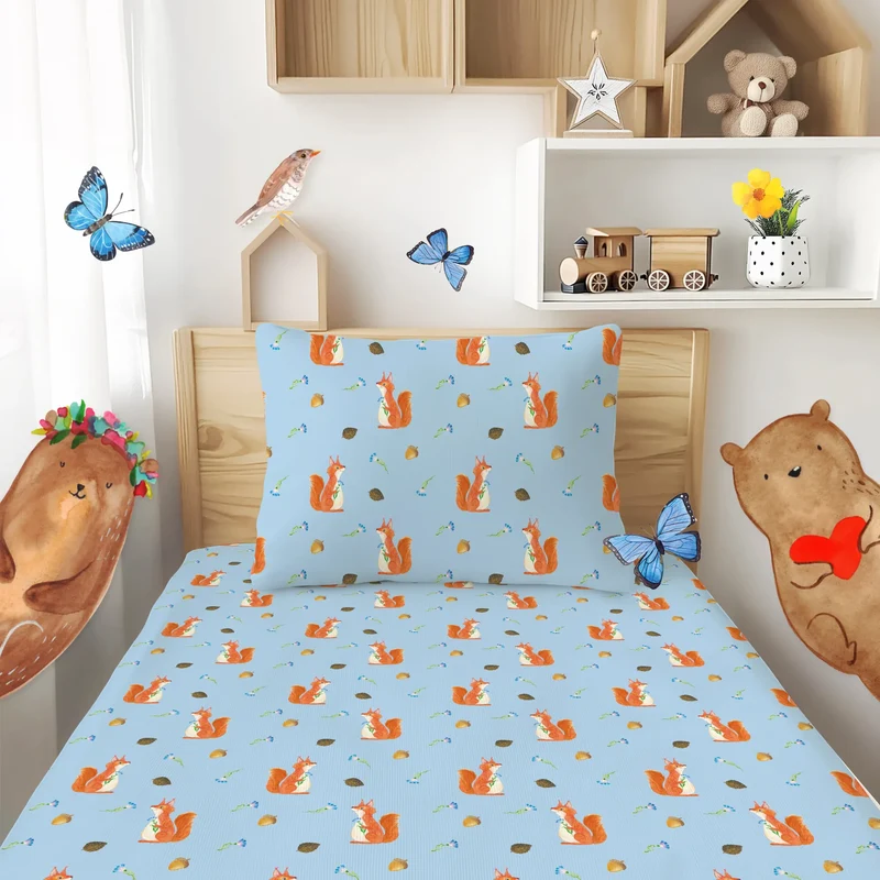 Kinderbettwäsche Eichhörnchen Blume Muster