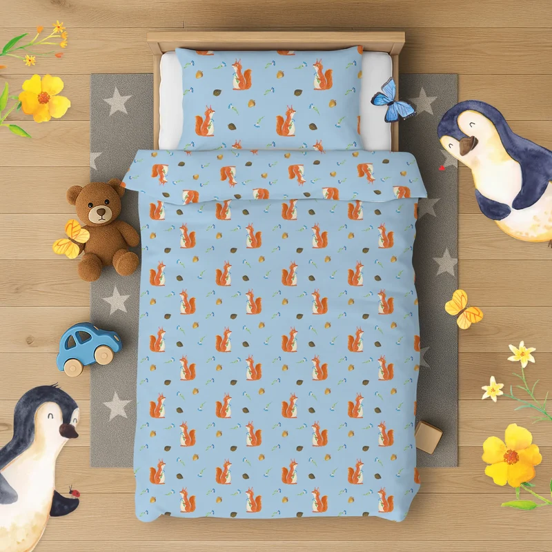 Kinderbettwäsche Eichhörnchen Blume Muster