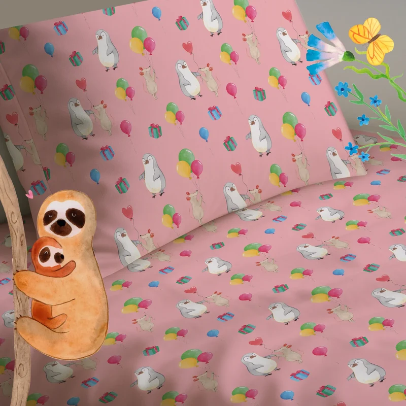 Kinderbettwäsche Maus Pinguin Geburtstag Muster
