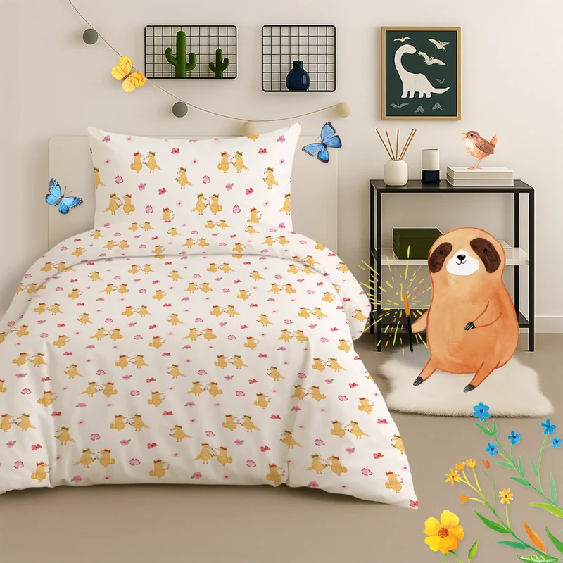 Kinderbettwäsche Fuchs Blumen Muster
