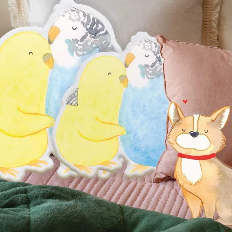 Personalisiertes Kissen Kuscheltier Wellensittich Liebe