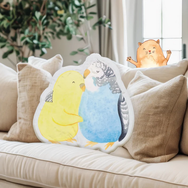 Personalisiertes Kissen Kuscheltier Wellensittich Liebe