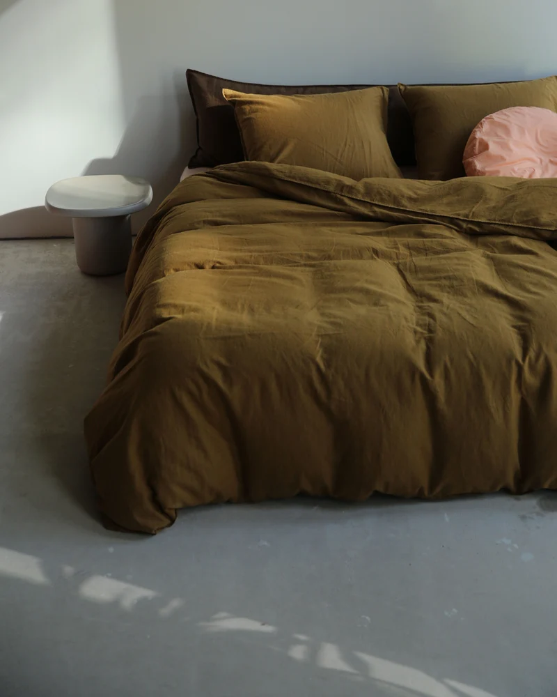 Duvet Cover Linen Khaki Gold