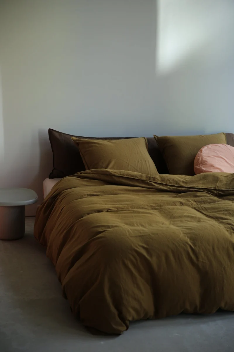 Duvet Cover Linen Khaki Gold