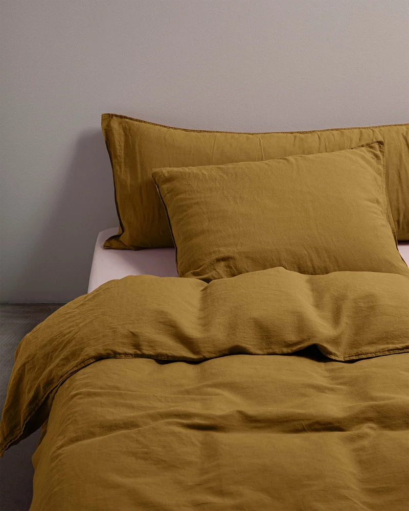 Duvet Cover Linen Khaki Gold