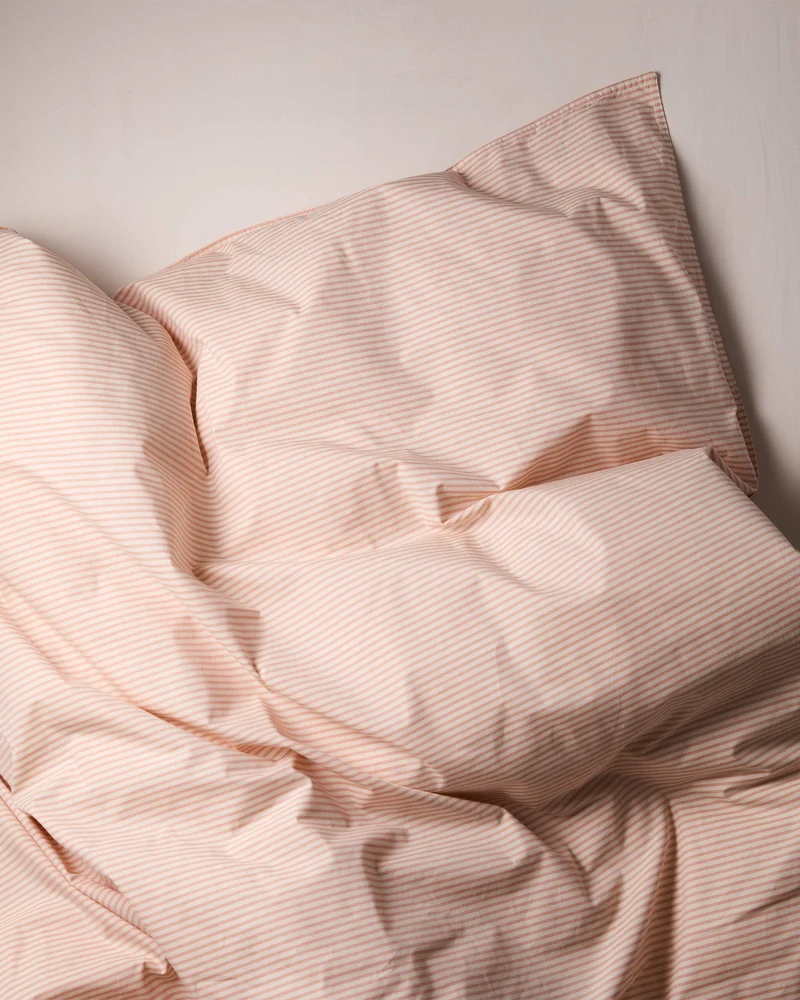 Duvet Cover Cotton Stripe Peach Ecru