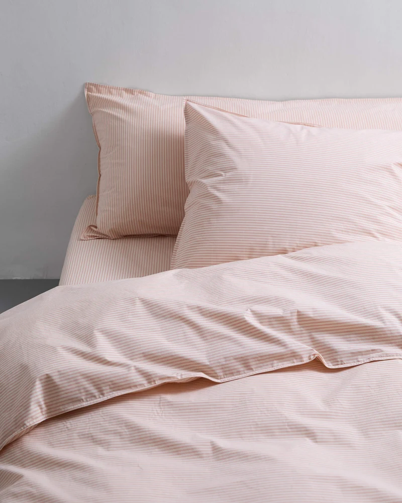 Duvet Cover Cotton Stripe Peach Ecru