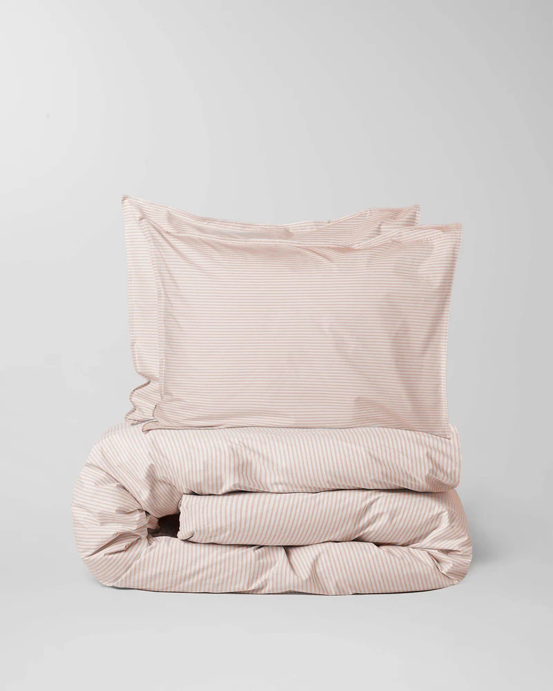 Duvet Cover Cotton Stripe Peach Ecru
