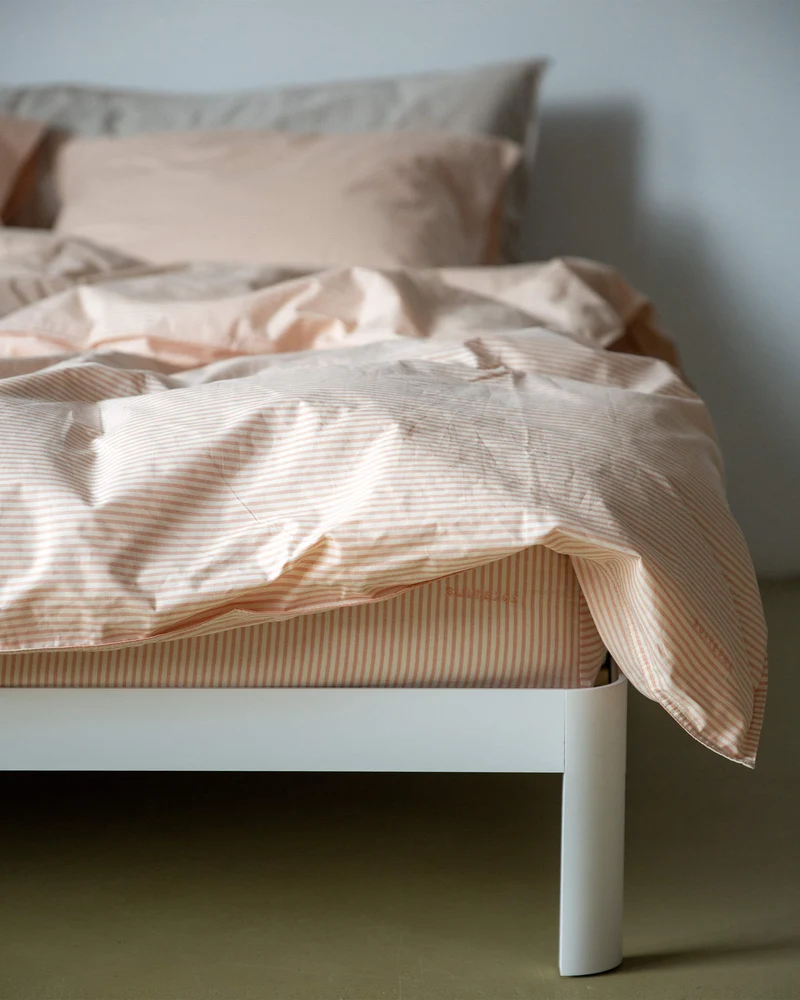 Duvet Cover Cotton Stripe Peach Ecru