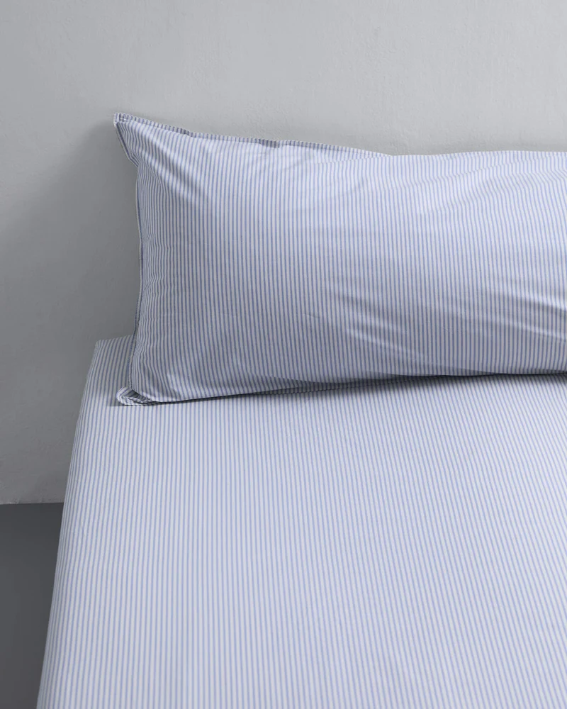 bedMATE Pillowcase Cotton Stripe Blue Ecru