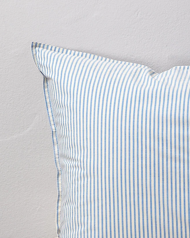 bedMATE Pillowcase Cotton Stripe Blue Ecru