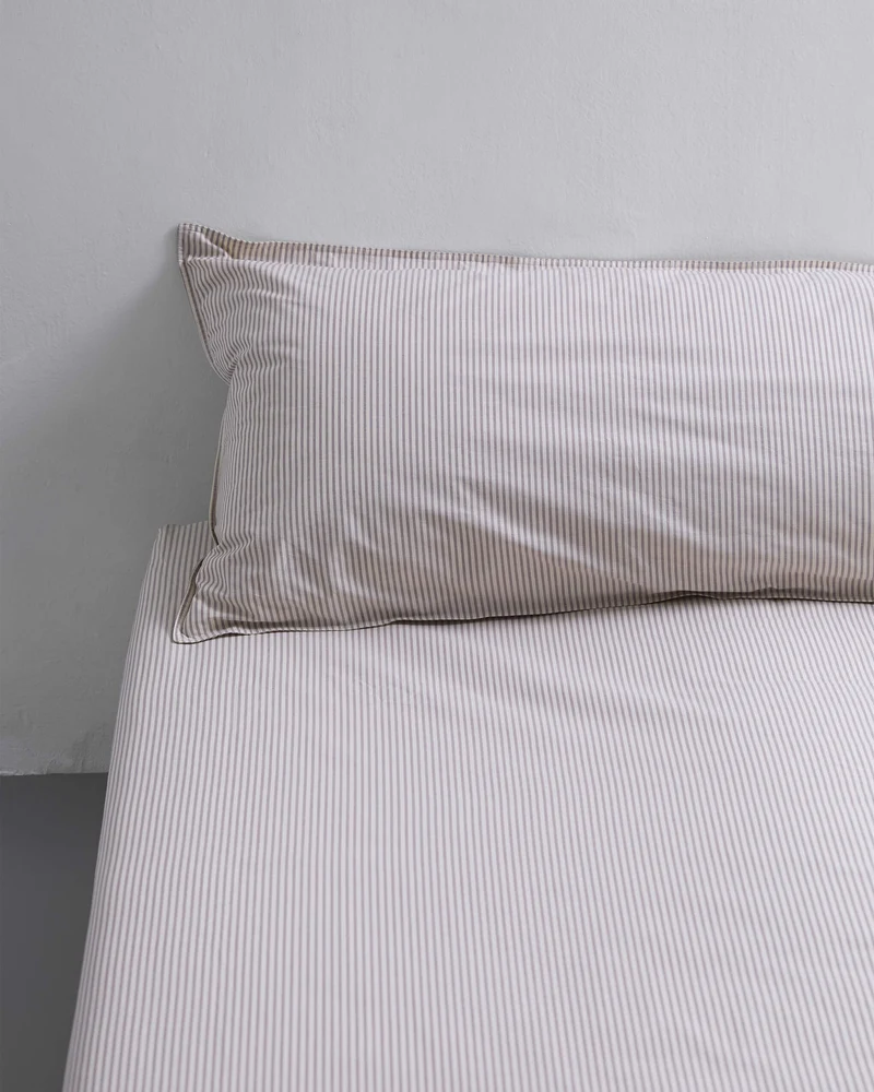 bedMATE Pillowcase Cotton Stripe Brown Ecru