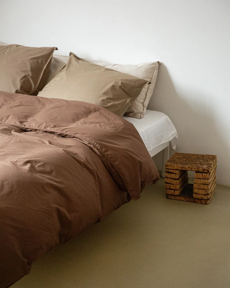 bedMATE Pillowcase Cotton Stripe Brown Ecru