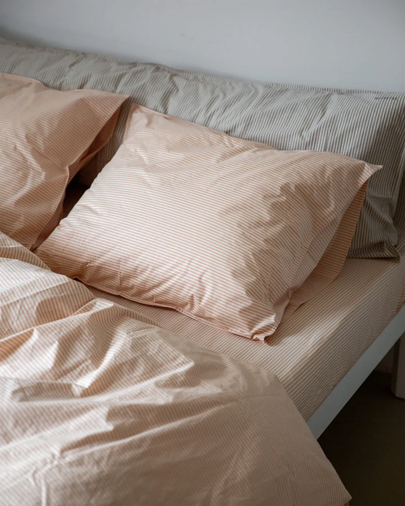 bedMATE Pillowcase Cotton Stripe Brown Ecru