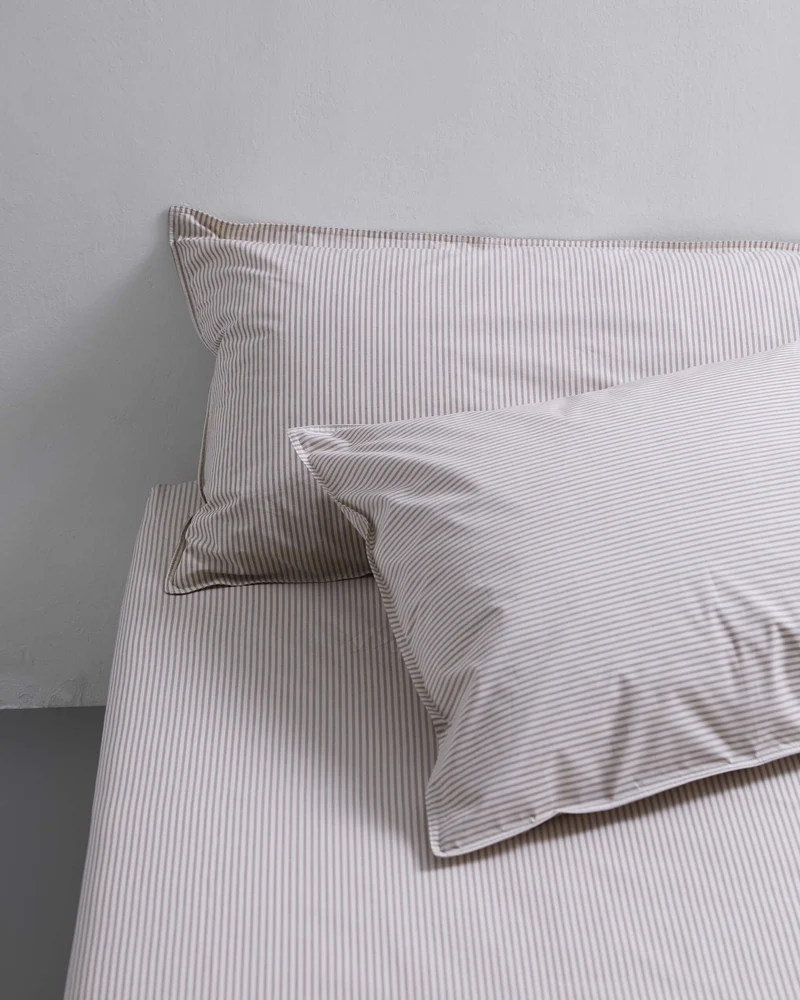 bedMATE Pillowcase Cotton Stripe Brown Ecru