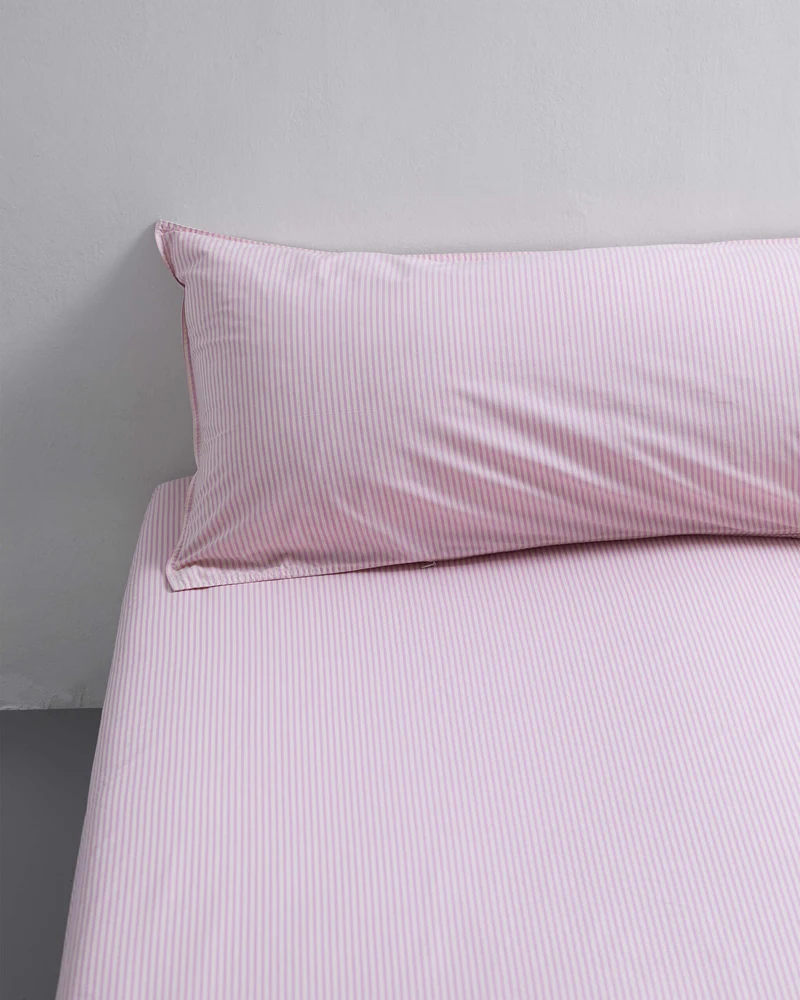 bedMATE Pillowcase Cotton Stripe Pink Ecru