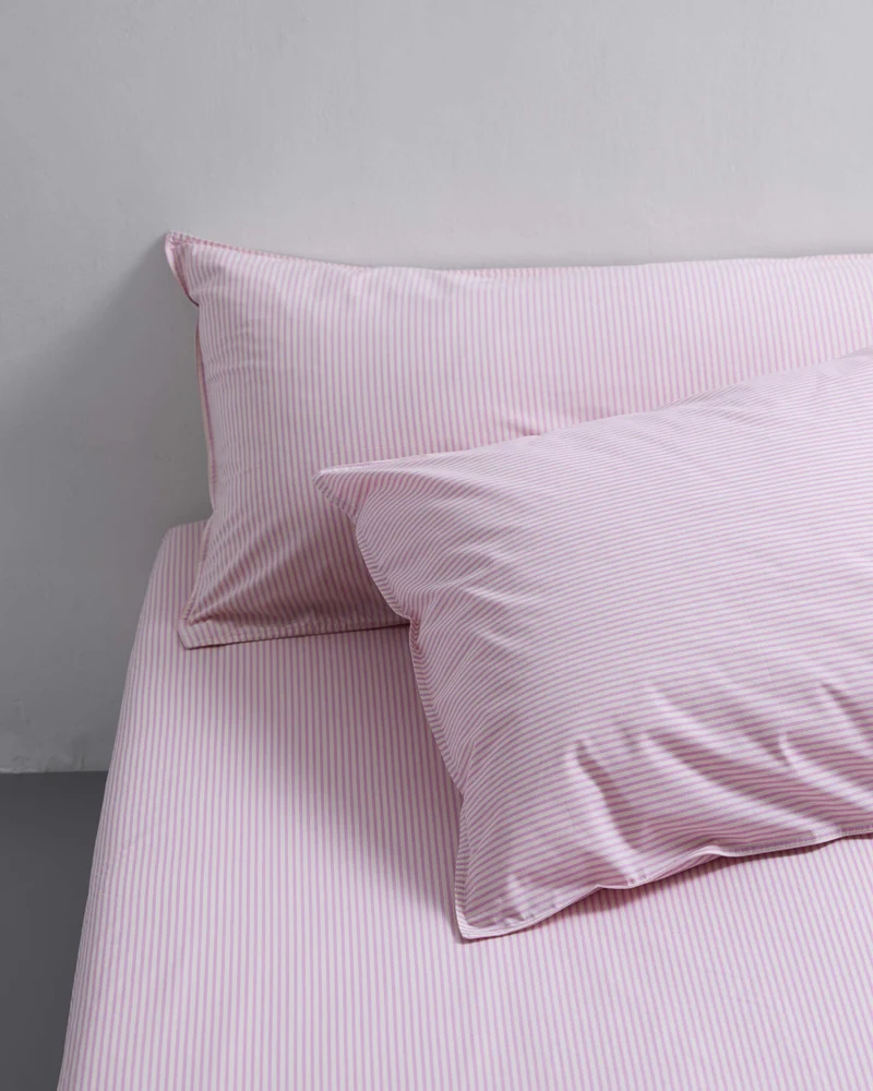 bedMATE Pillowcase Cotton Stripe Pink Ecru
